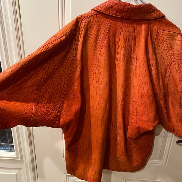 *Rare* VTG 80s Leather Jacket Dolman Sleeve by Gossip in Orange-Red - Picture 10 of 10